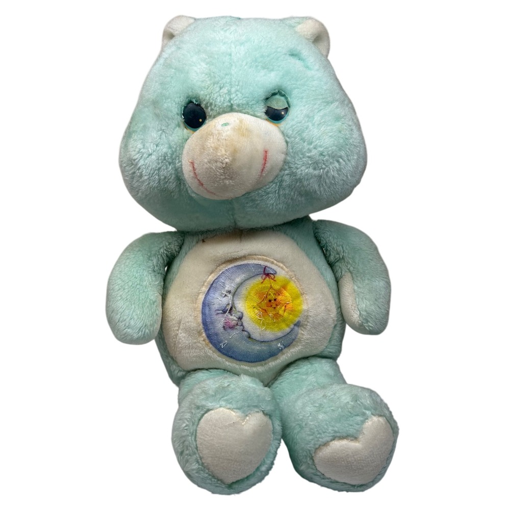 VTG 1983 Kenner Care Bear Bedtime Sleepy Plush 13" Stuffed Animal Moon Sun FLAW‎